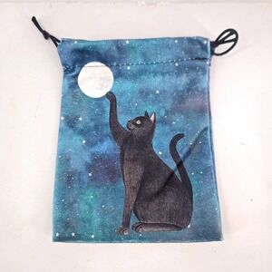 Black Cat Moon Stars Night Velvet Drawstring Pouch Bag 5x7 Accessories Tarot etc
